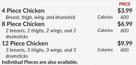 Country fried chicken menu