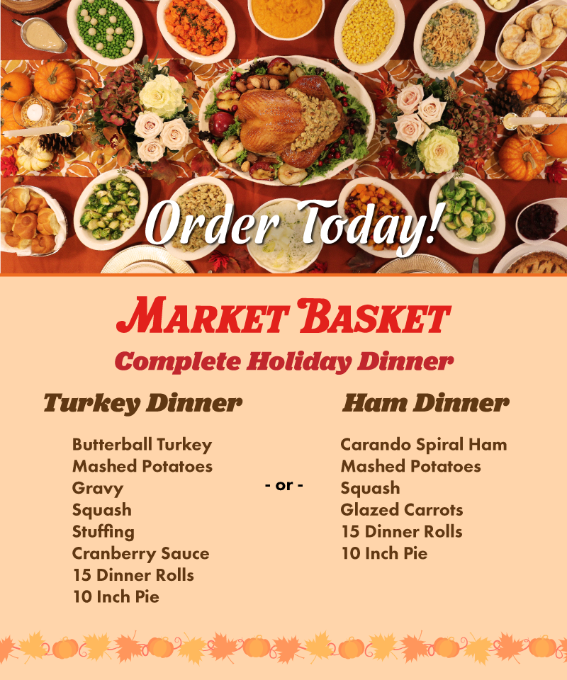 List of Market Basket Complete Holiday Dinner Contents.