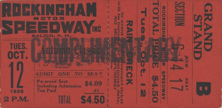 Rockingham Speedway Grand Stand Ticket