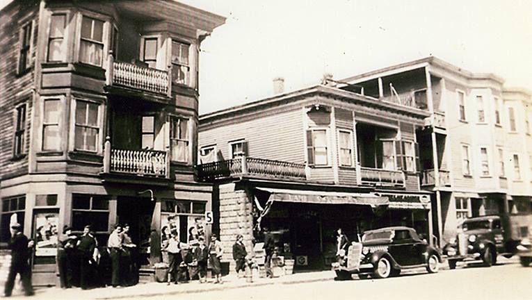 Black and white photo of Dummer Street in Lowell, MA