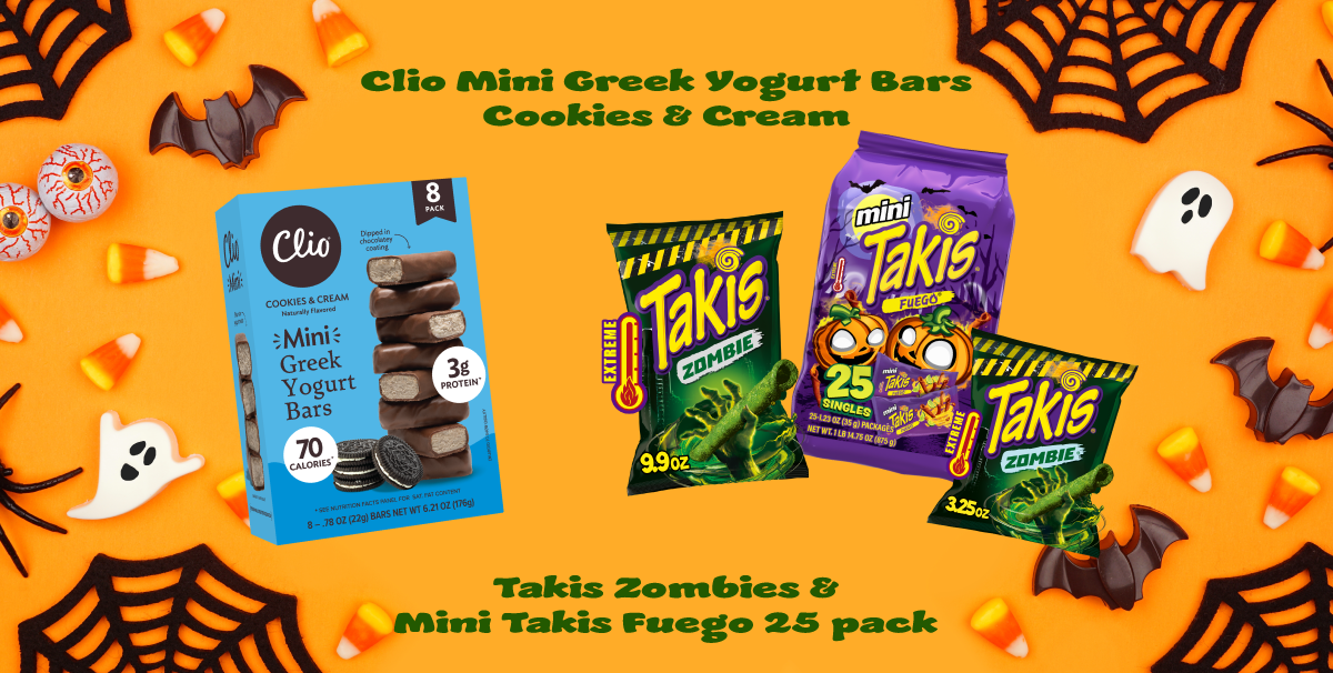 Halloween Ghostly Goodies Clio Mini Greek Yogurt Bars and Takis Zombie