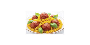 giant meatballs with fusilli pasta